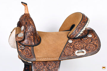 HILASON Western Horse Treeless Trail Barrel American Leather Saddle Brown